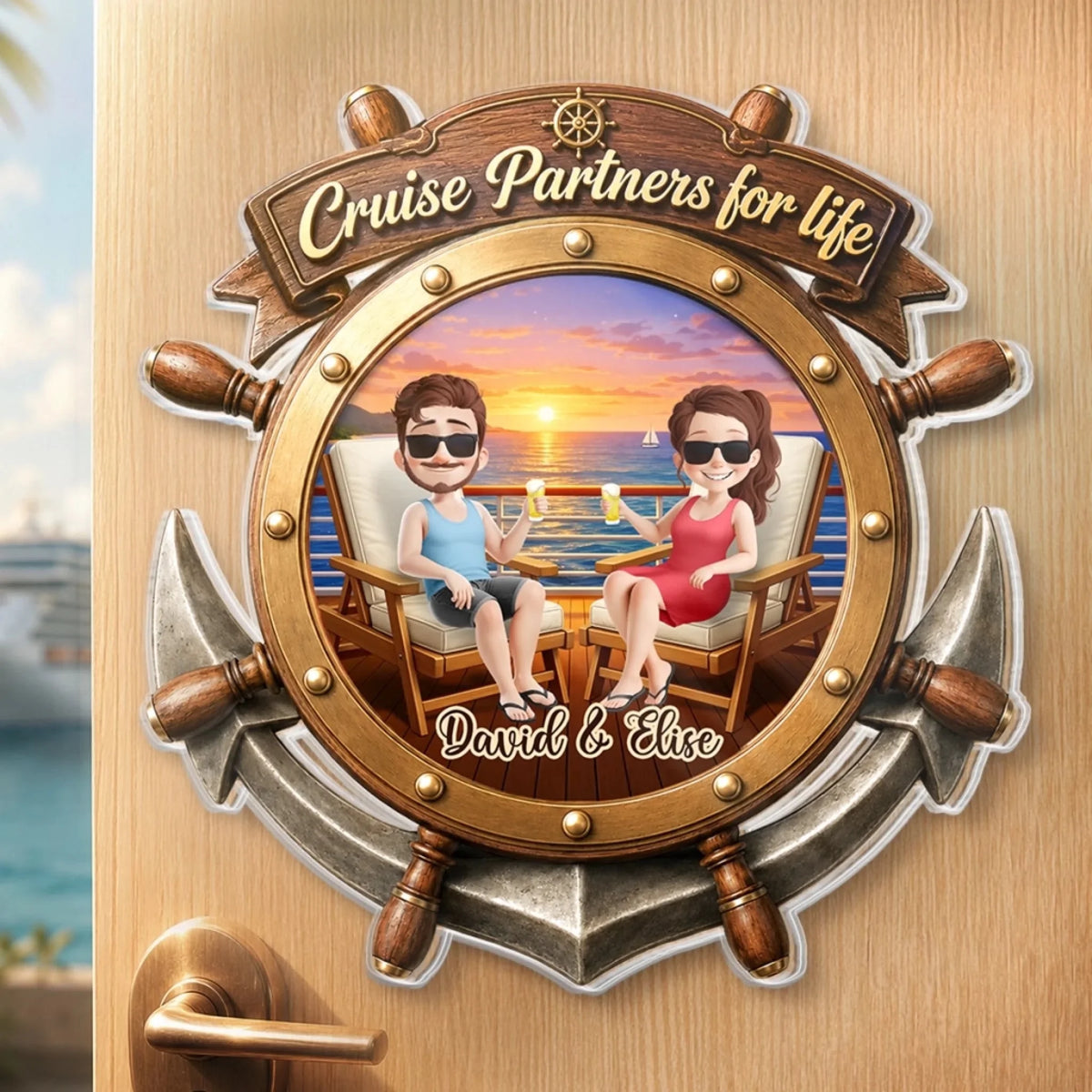 Custom Cruise Ship Door Magnet - Personalized Summer Vacation And Travel Gifts For Husband And Wife, Him And Her - Sunset Cruise Vibes