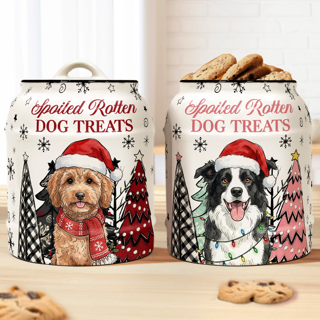 Spoiled Rotten Dog Treats Custom Pet Photo Watercolor Art - Personalized Cookie Jar