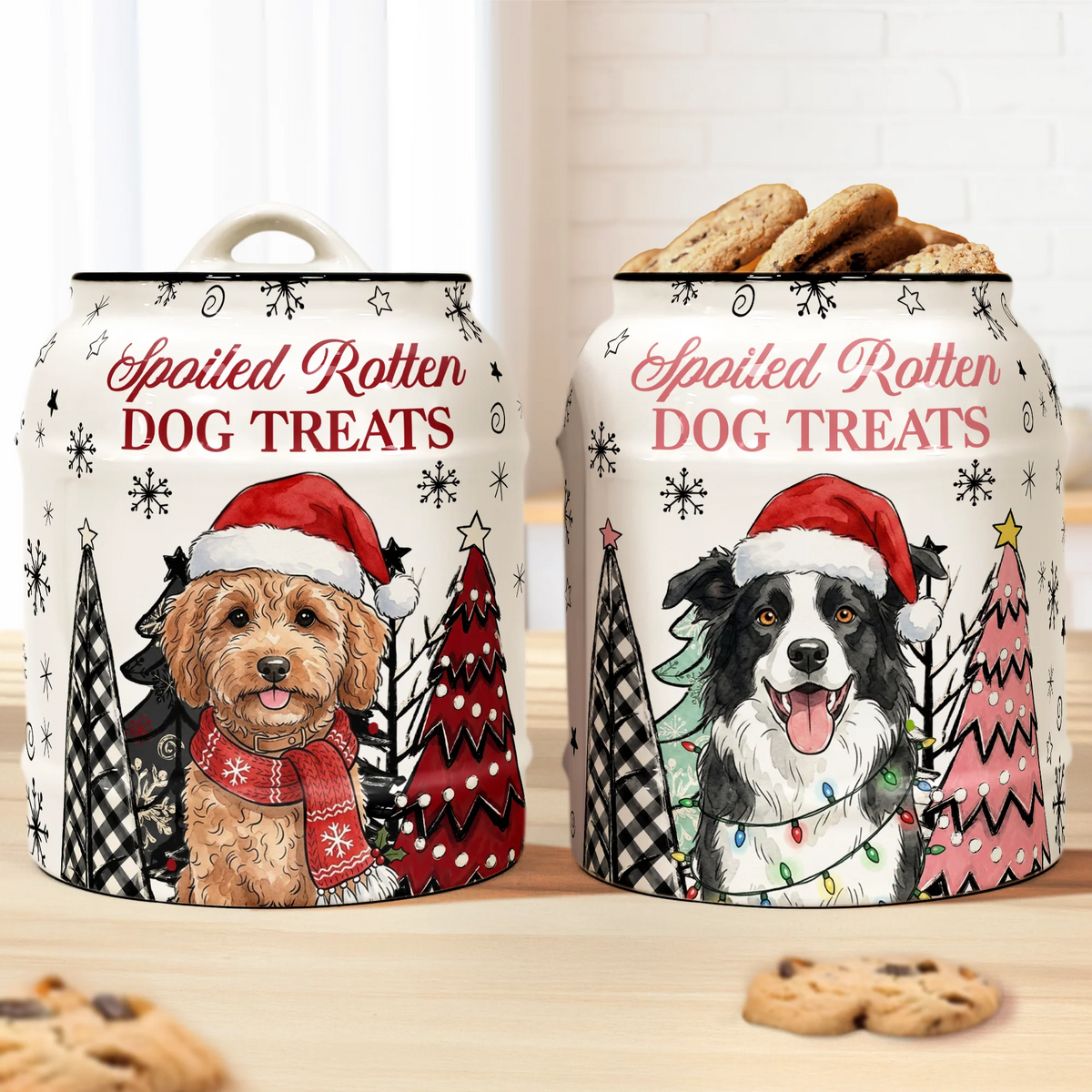 Spoiled Rotten Dog Treats Custom Pet Photo Watercolor Art - Personalized Cookie Jar