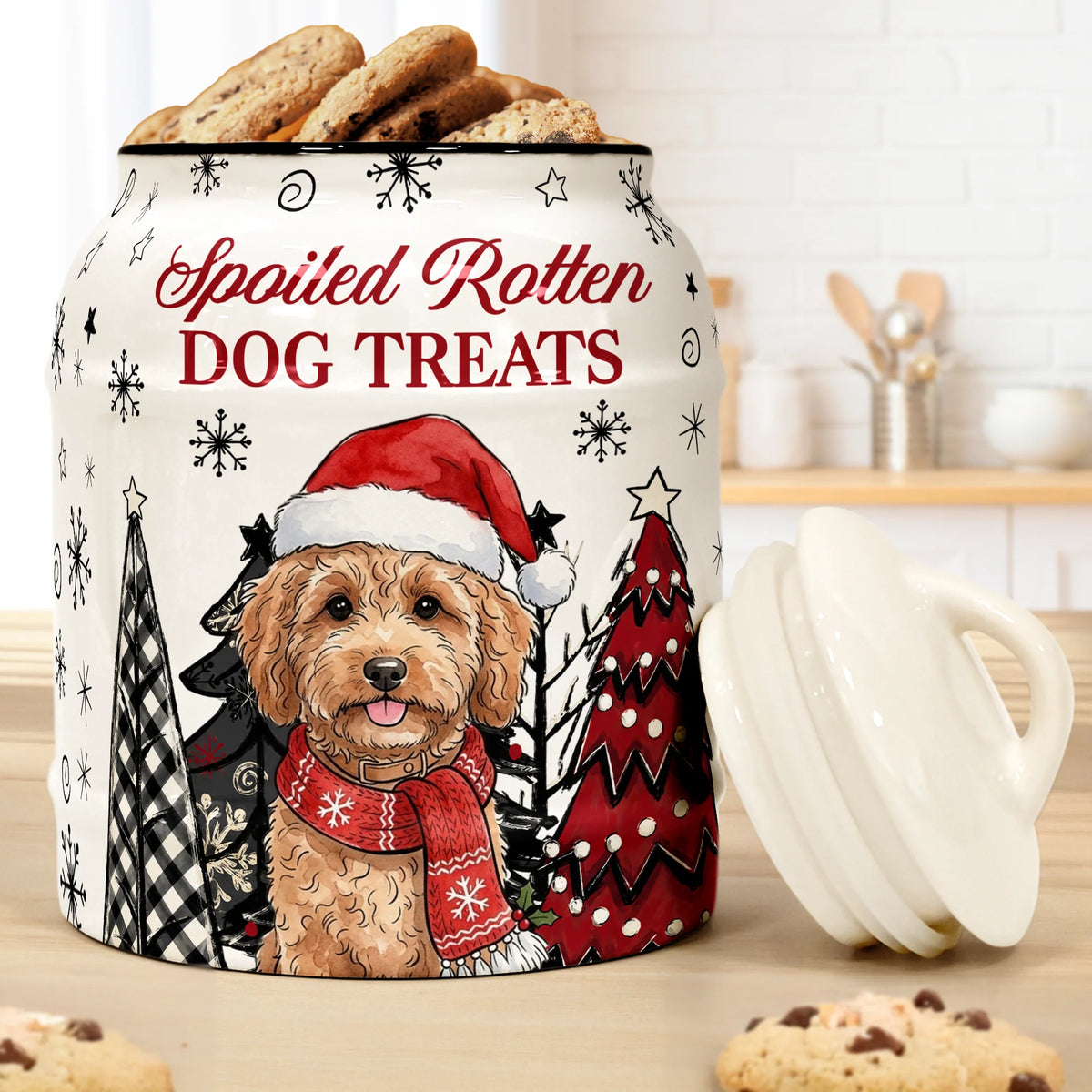 Spoiled Rotten Dog Treats Custom Pet Photo Watercolor Art - Personalized Cookie Jar