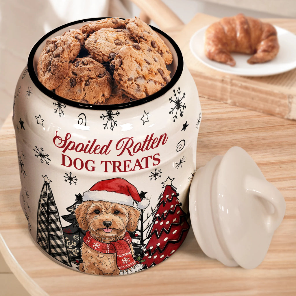 Spoiled Rotten Dog Treats Custom Pet Photo Watercolor Art - Personalized Cookie Jar