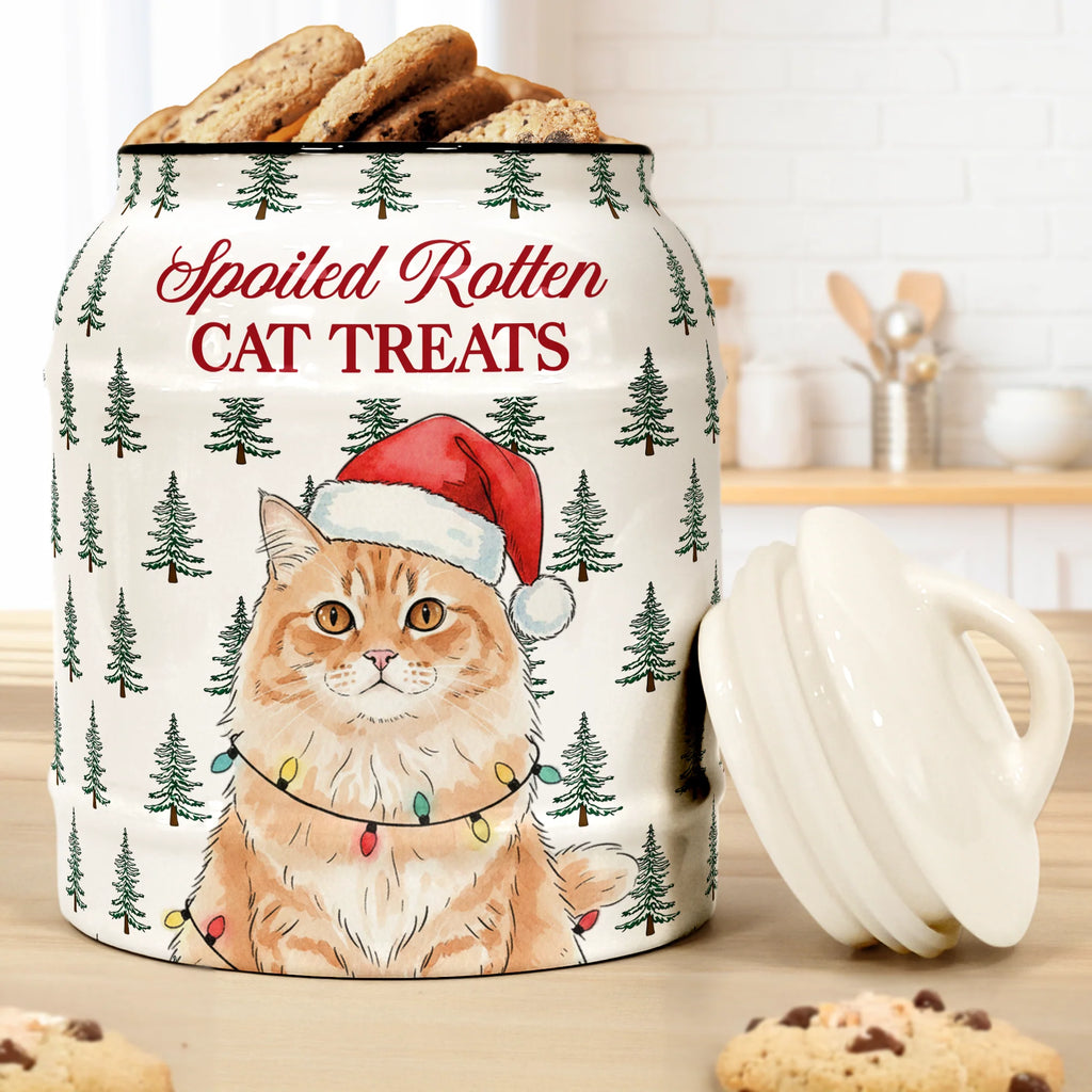 Spoiled Rotten Custom Pet Photo Watercolor Art Christmas - Personalized Cookie Jar