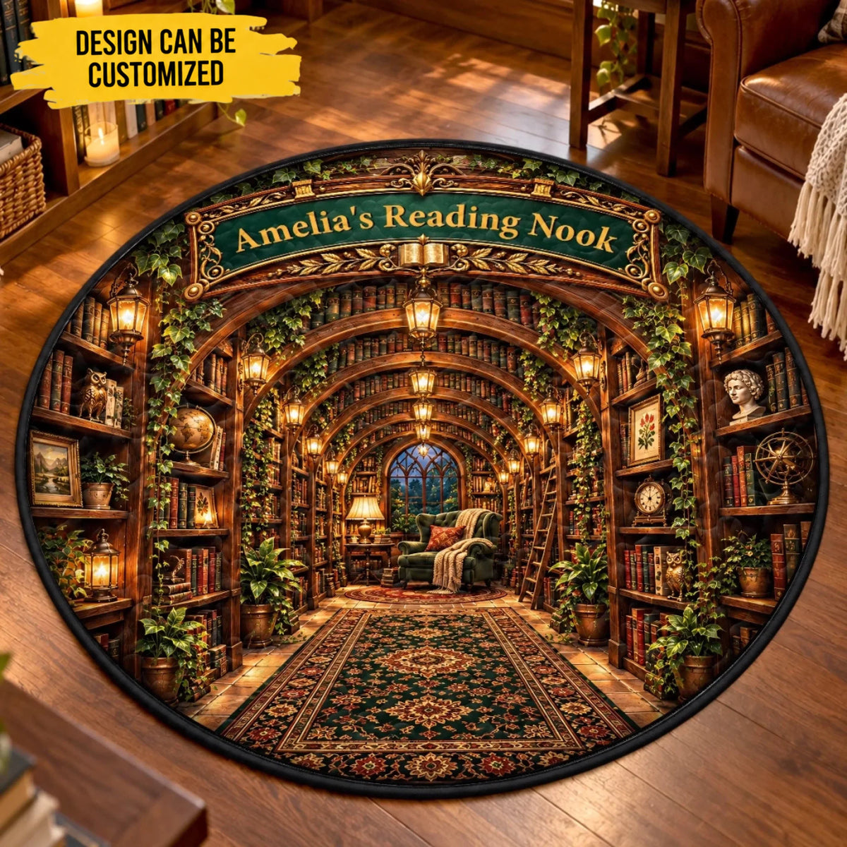 Custom Reading Nook Name Decor - Personalized Quilted Round Mat