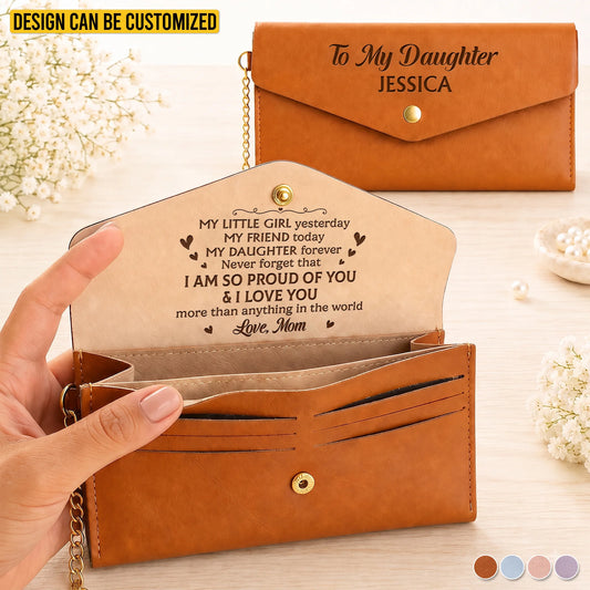 Custom Name Daughter Gifts from Mom - Personalized Leather Envelope Wallet