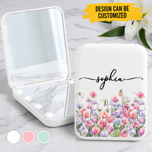 Custom LED Compact Makeup Mirror - Personalized Best Friend Birthday Gifts For Women, Besties, Sisters, BFF - Beauty On The Go