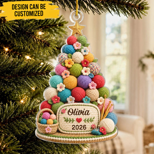 Custom Crochet Acrylic Ornament - Personalized Christmas Birthday Gifts For Women, Men - Charming Crochet Tree Sparkle