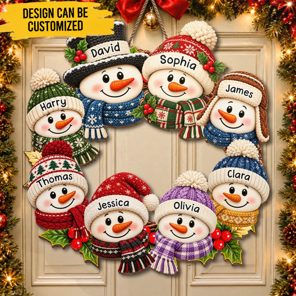 Custom Name Christmas Snowman Family Decor - Personalized Custom Shaped Wood Sign