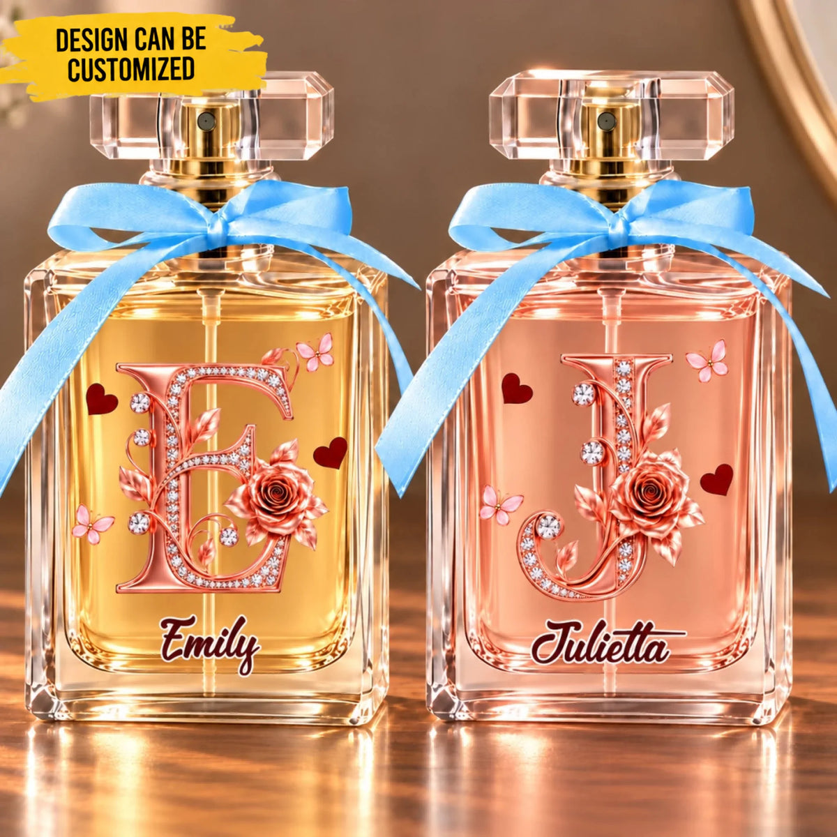 Custom Name Rose Initial Gifts For Women - Personalized Refillable Perfume Bottle