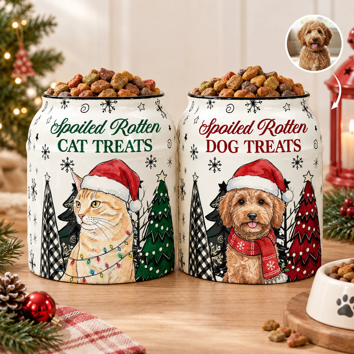 Spoiled Rotten Dog Treats Custom Pet Photo Watercolor Art - Personalized Cookie Jar