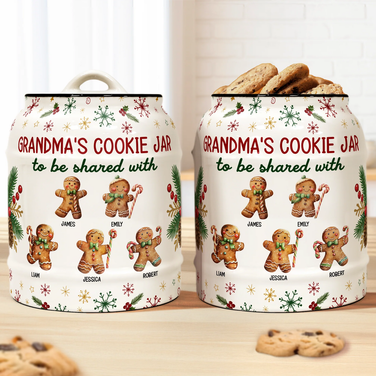 Grandma's Cookie Jar To Be Shared With Christmas Gift For Her, Grandma, Nana - Personalized Cookie Jar