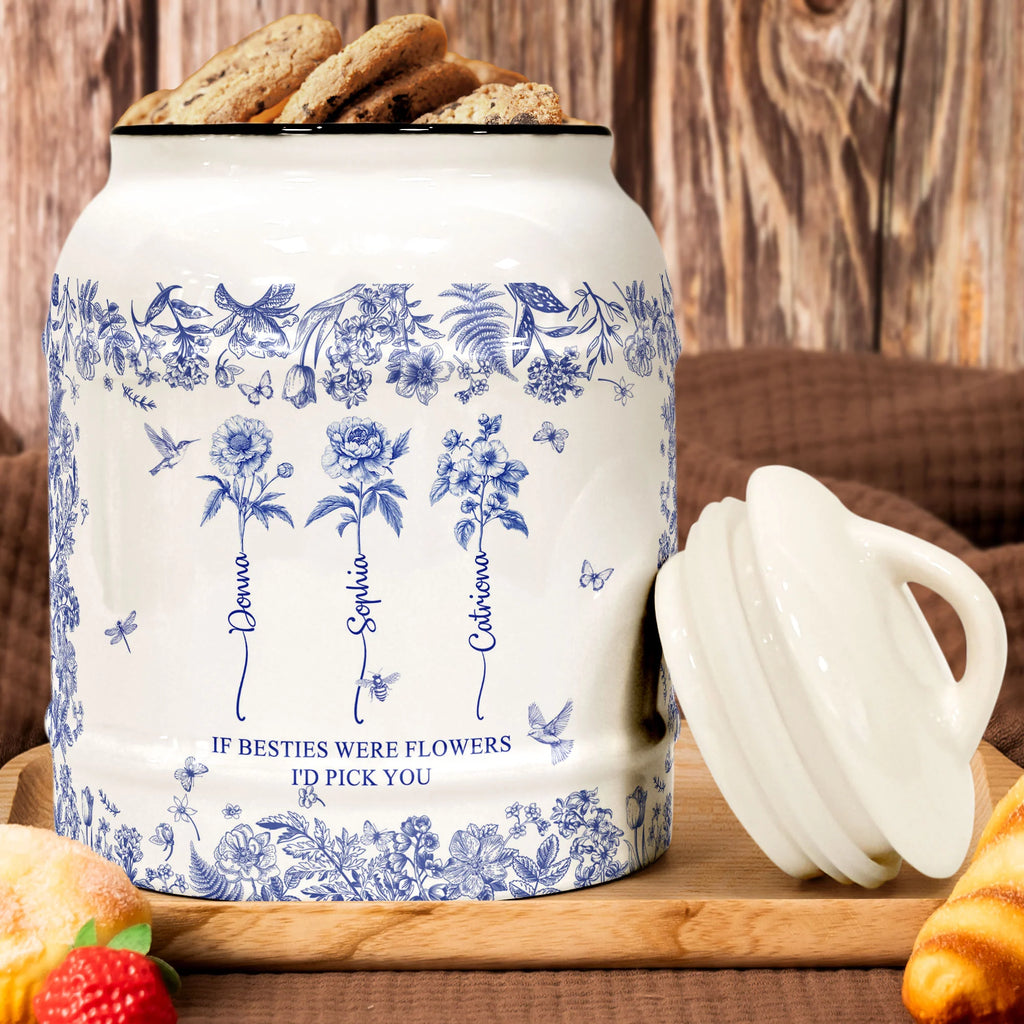 If Besties Were Flowers I'd Pick You - Toile De Jouy Birth Flower - Personalized Cookie Jar