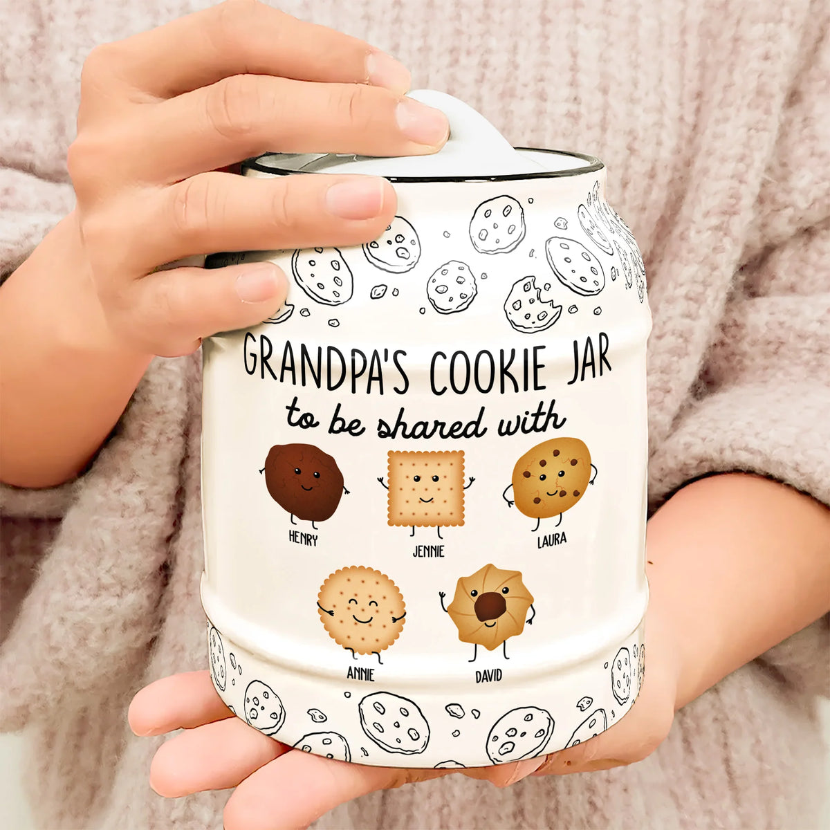 Grandpa & Grandma's Cookie Jar To Be Shared With Kids - Personalized Cookie Jar