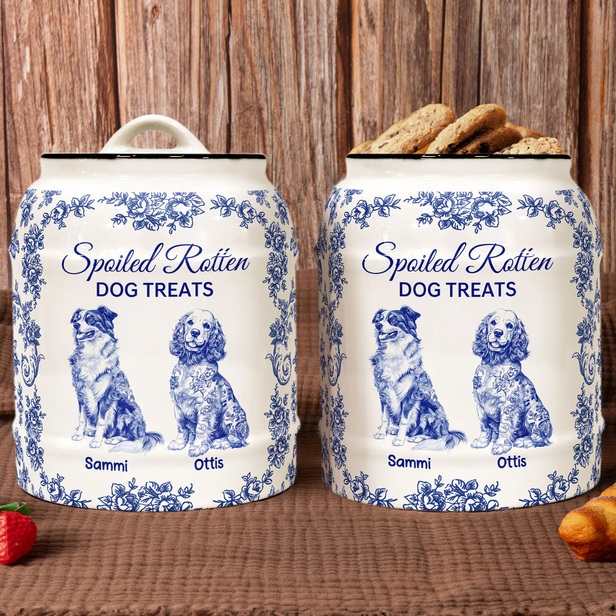 Spoiled Rotten Dog Treats Floral Toile De Jouy Chinoiserie - Personalized Cookie Jar