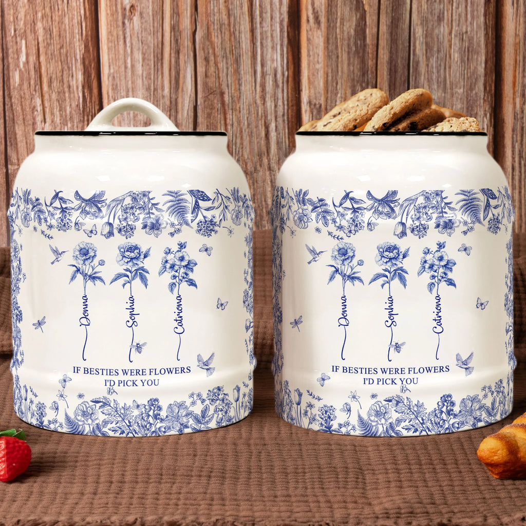If Besties Were Flowers I'd Pick You - Toile De Jouy Birth Flower - Personalized Cookie Jar