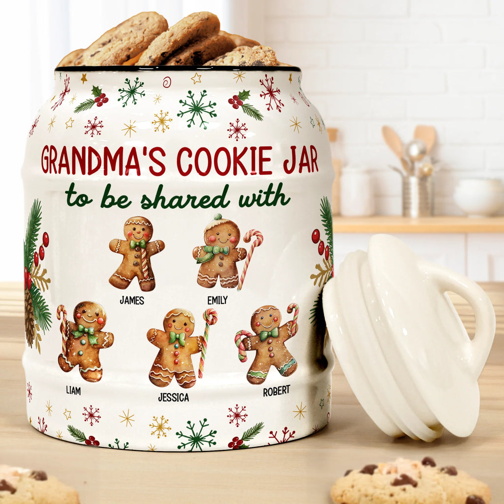 Grandma's Cookie Jar To Be Shared With Christmas Gift For Her, Grandma, Nana - Personalized Cookie Jar