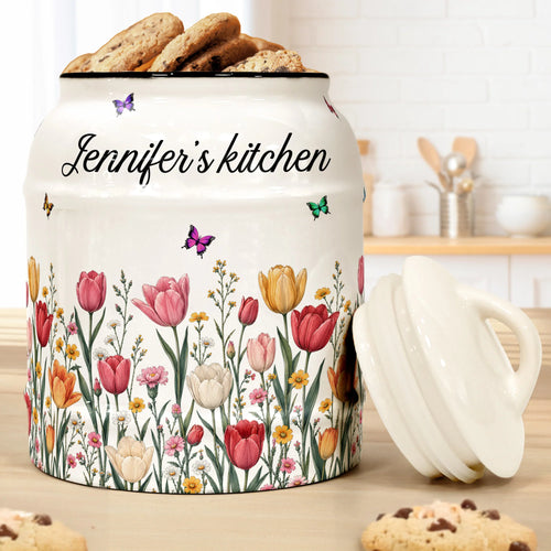 Custom Birth Flower & Name, Gifts For Her, Wife, Grandma, Daughter, Mom - Personalized Cookie Jar
