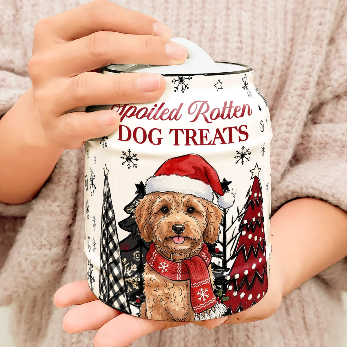 Spoiled Rotten Dog Treats Custom Pet Photo Watercolor Art - Personalized Cookie Jar