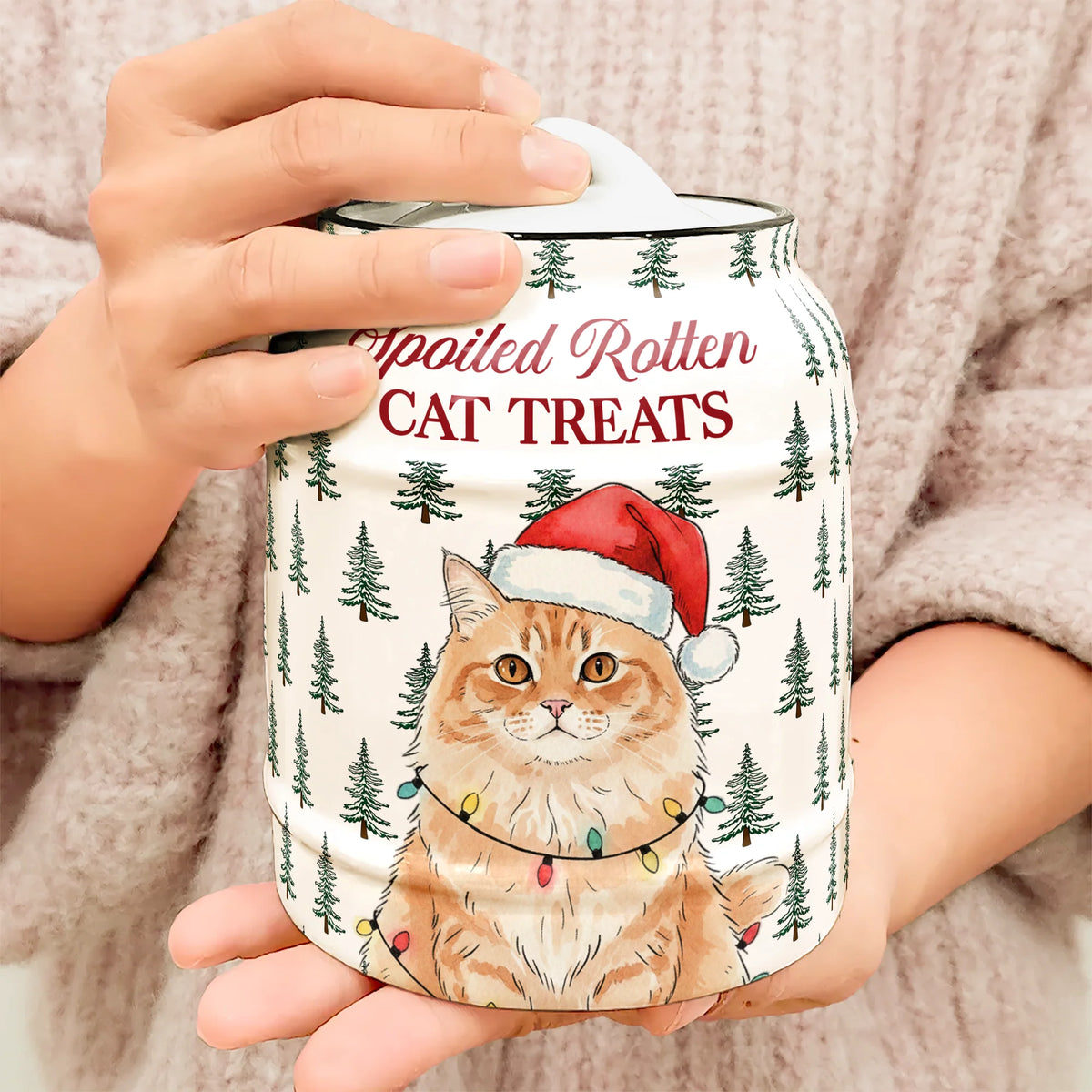 Spoiled Rotten Custom Pet Photo Watercolor Art Christmas - Personalized Cookie Jar