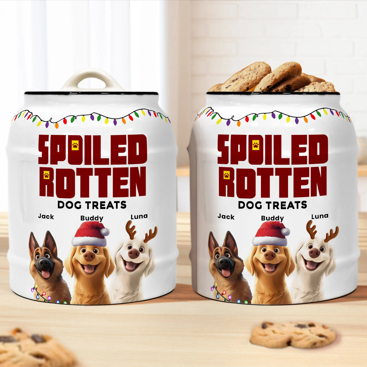 Merry Woofmas Spoiled Rotten Dog Treats - Personalized Cookie Jar